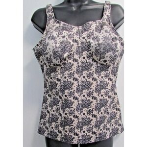 Ruby Ribbon Tank Top Sz 42 Black Floral Lace Print Padded Built-in Bra